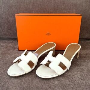 Authentic Hermes Oasis sandals white leather size 36 1/2 with orange box